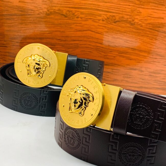 Versace belts with gold Medusa head buckle