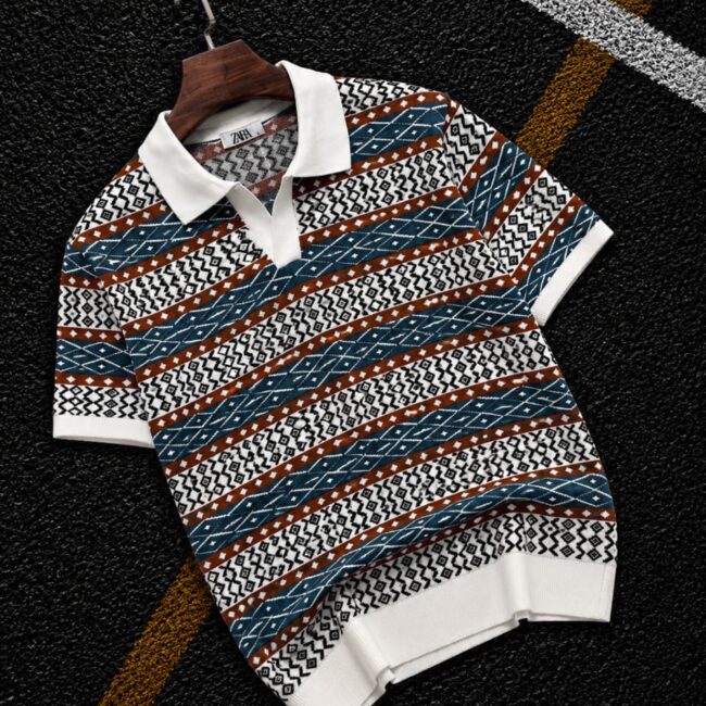 Men's Knitted Jacquard Textured Collar Polo