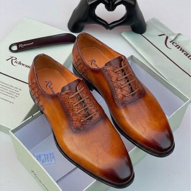 Richwanaz Brown Leather Oxford Men's shoes
