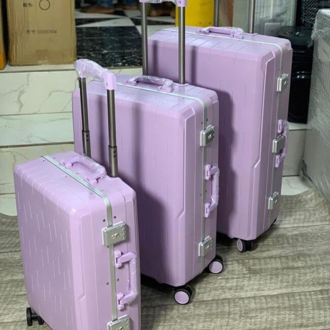 Purple 3-piece set of Hardside, Zipless Aluminum-Frame Spinner Luggage
